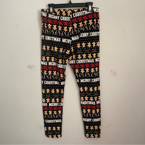 Holiday Time Girls Leggings size XXL 18 stretchy gingerbread men candy canes - Picture 3 of 8